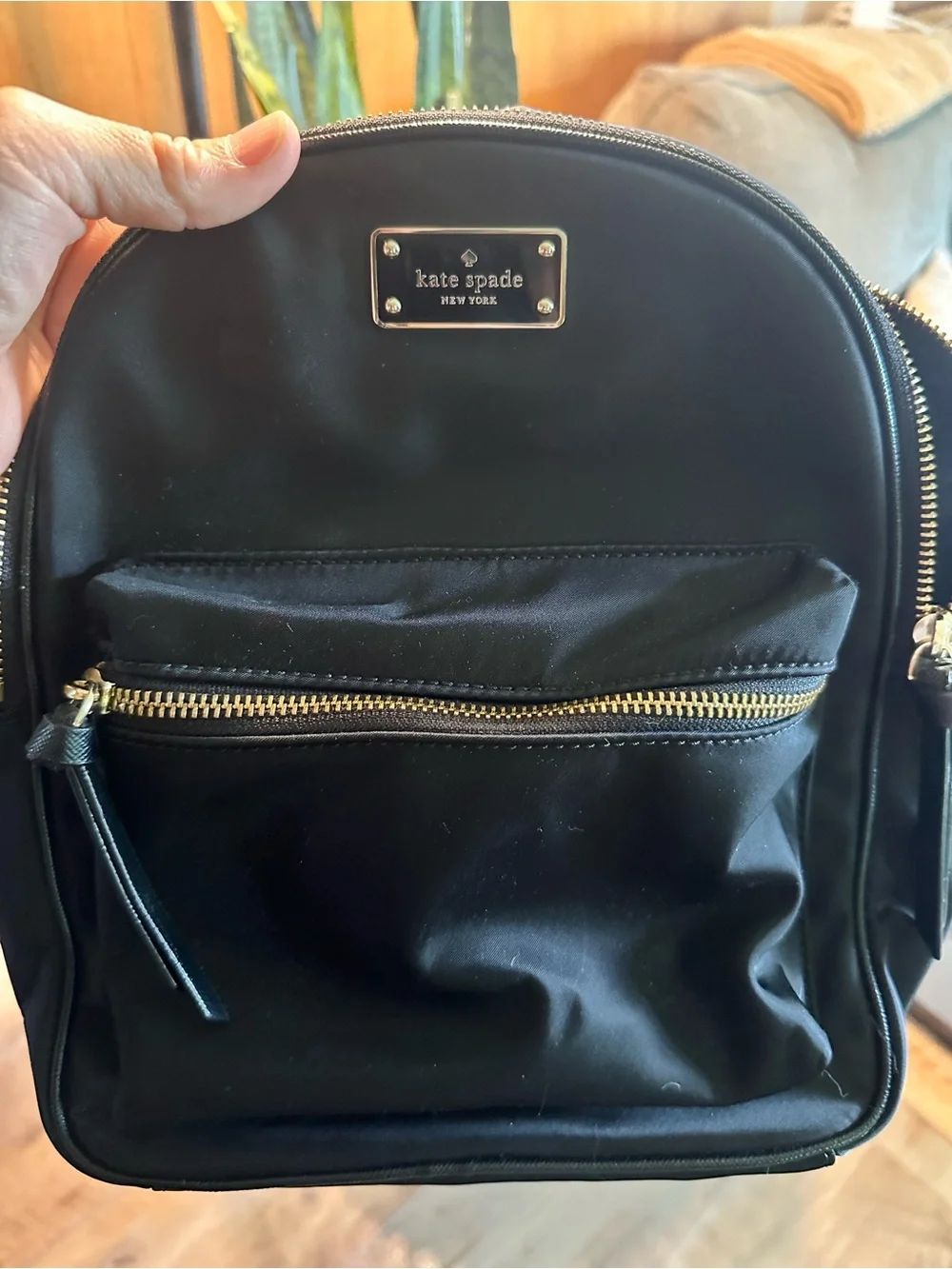 kate spade black nylon mini backpack with gold-tone hardware